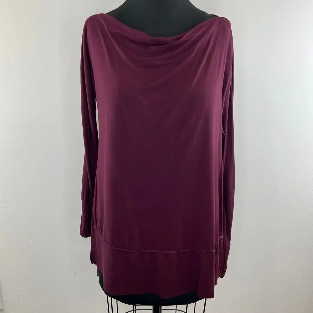 Free People We The Free Burgundy Long Sleeve Side Split Hem Luna Tee Size M